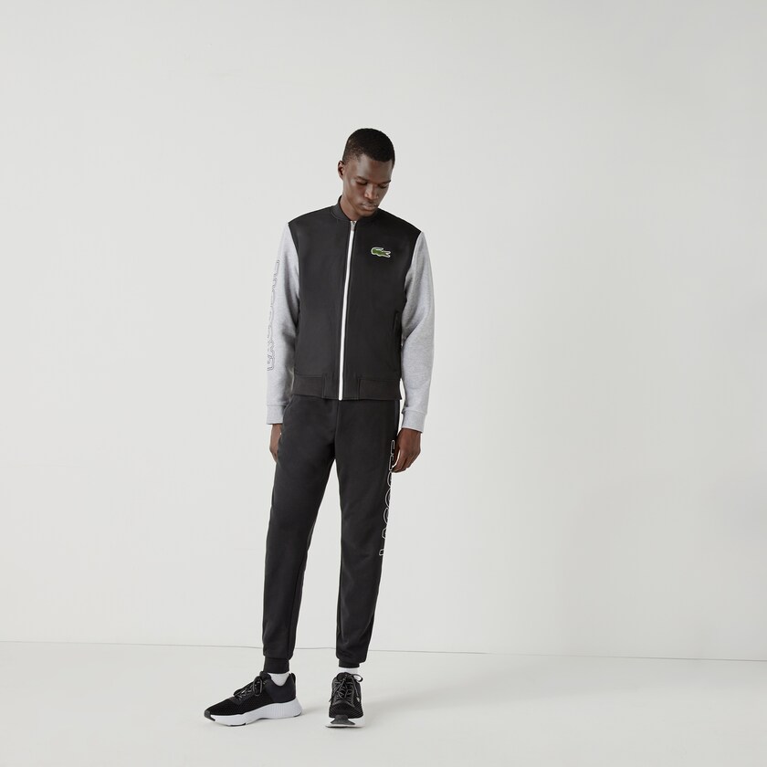 Chamarras Lacoste SPORT Two-Tone Print Fleece Zip Teddy Hombre Negros Grises Blancos | LT6-91089U8