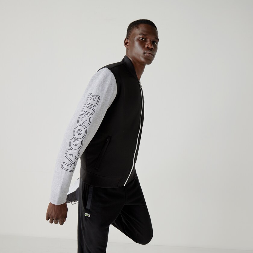 Chamarras Lacoste SPORT Two-Tone Print Fleece Zip Teddy Hombre Negros Grises Blancos | LT6-91089U8