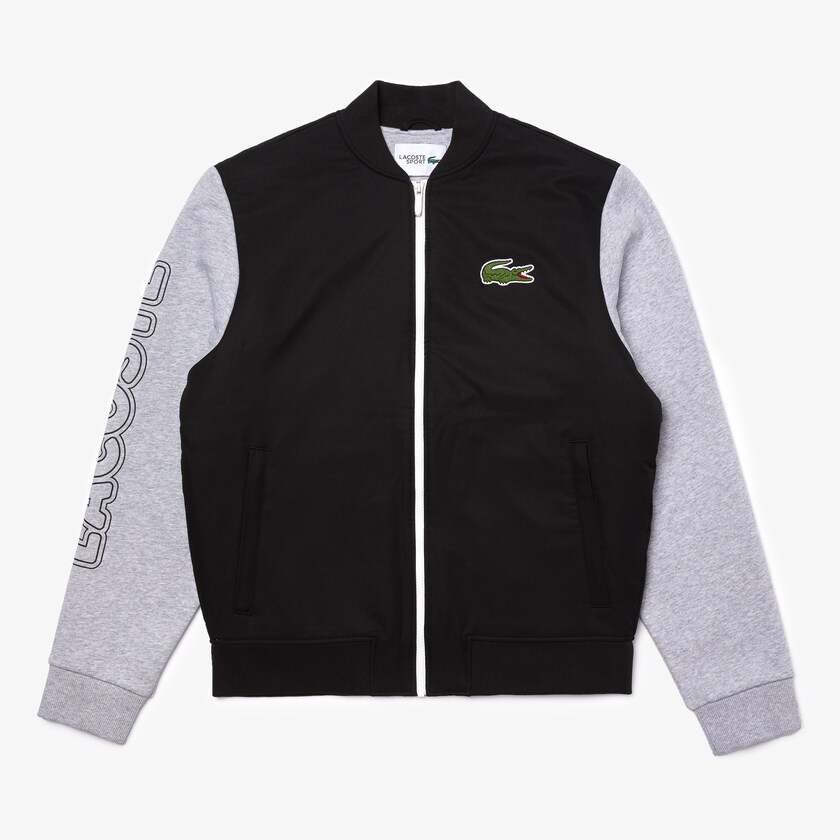 Chamarras Lacoste SPORT Two-Tone Print Fleece Zip Teddy Hombre Negros Grises Blancos | LT6-91089U8