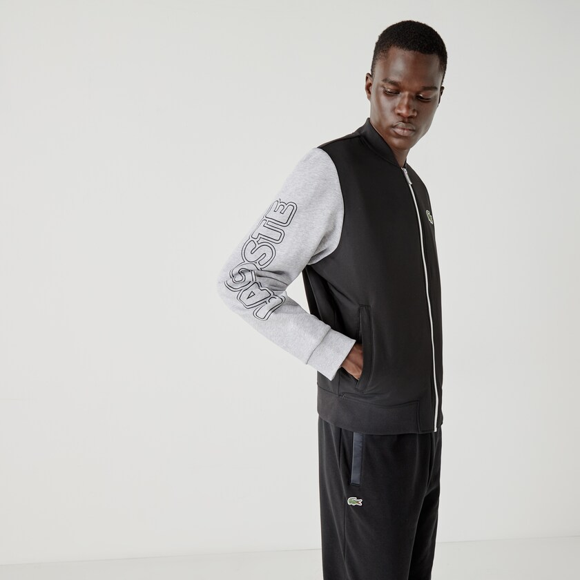 Chamarras Lacoste SPORT Two-Tone Print Fleece Zip Teddy Hombre Negros Grises Blancos | LT6-91089U8