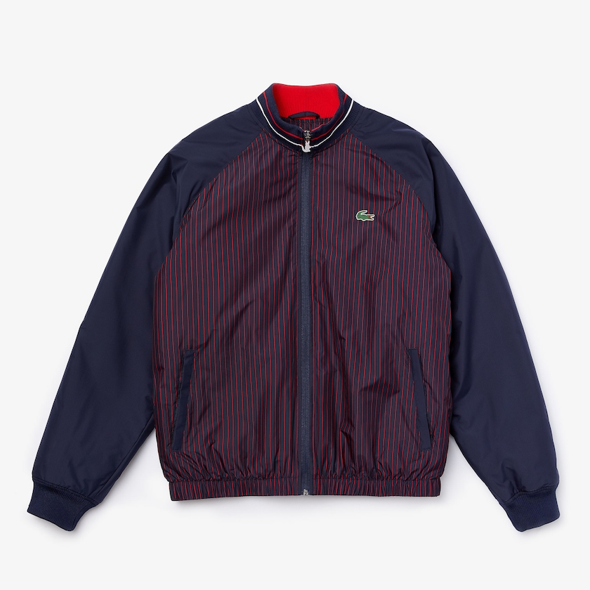 Chamarras Lacoste SPORT Water-Resistant Striped Zip Golf Hombre Azul Marino Azules Rojos Blancos | BJ2-91499H1
