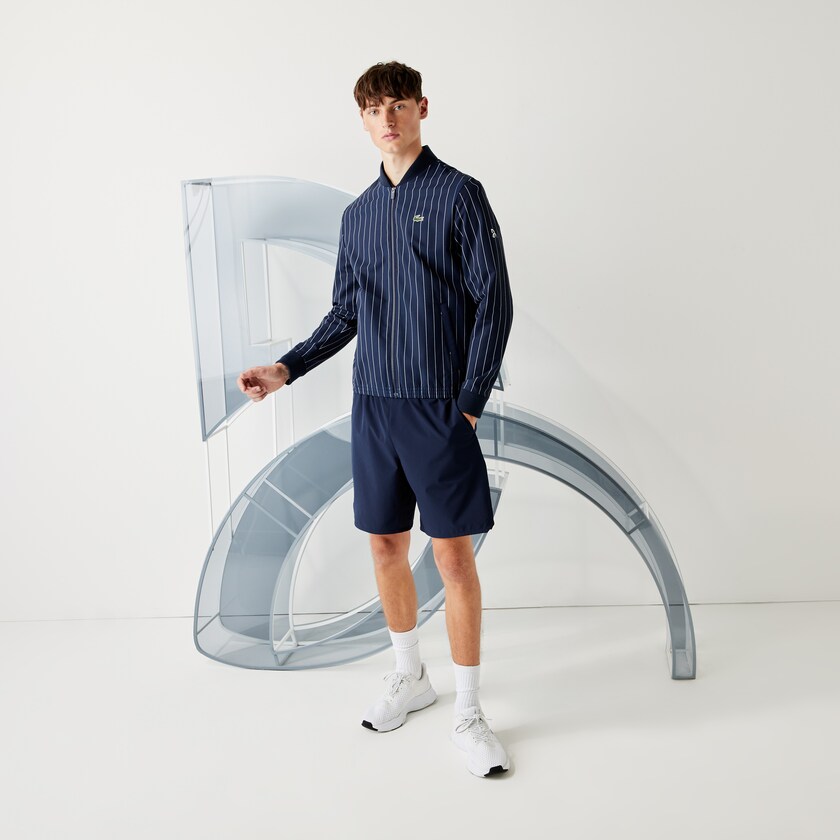 Chamarras Lacoste SPORT x Novak Djokovic Striped Bomber Hombre Azul Marino Azules Blancos | RT8-72127D6