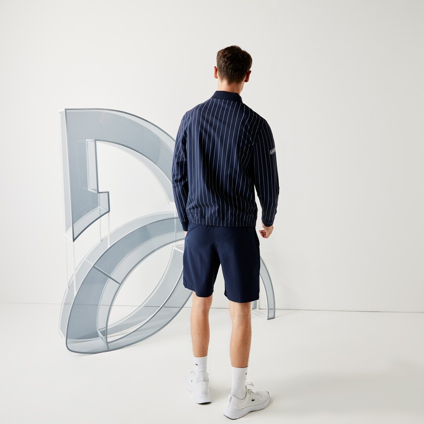 Chamarras Lacoste SPORT x Novak Djokovic Striped Bomber Hombre Azul Marino Azules Blancos | RT8-72127D6