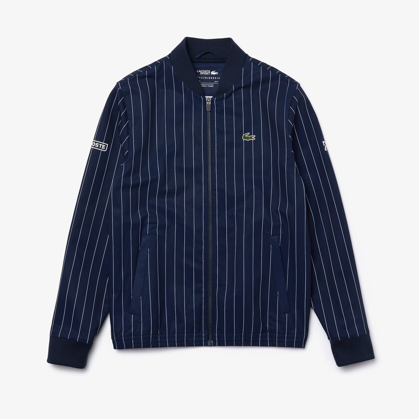 Chamarras Lacoste SPORT x Novak Djokovic Striped Bomber Hombre Azul Marino Azules Blancos | RT8-72127D6