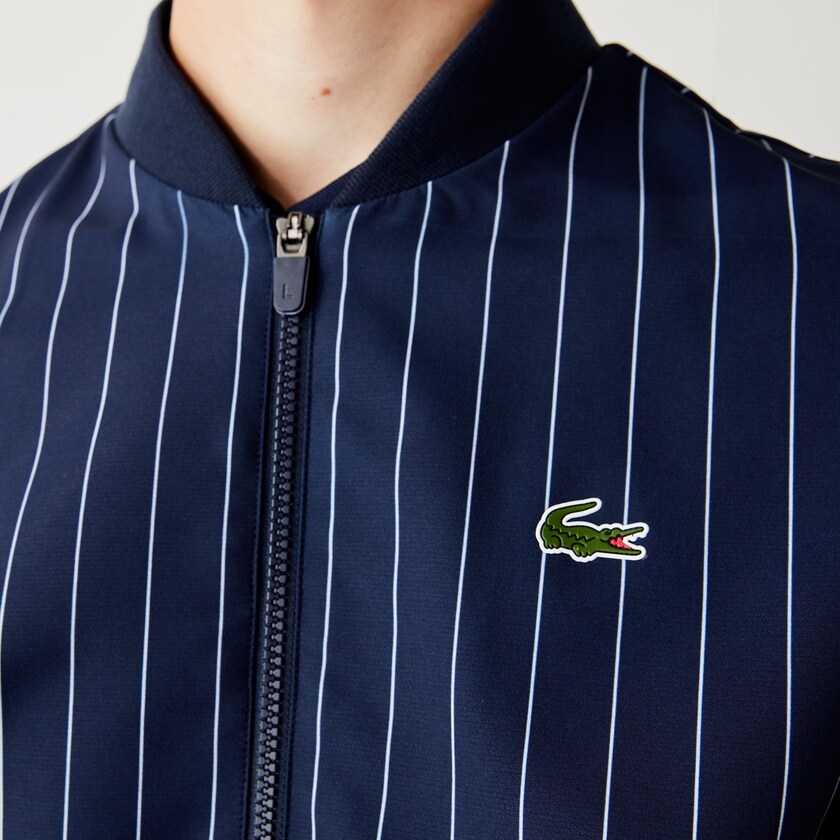 Chamarras Lacoste SPORT x Novak Djokovic Striped Bomber Hombre Azul Marino Azules Blancos | RT8-72127D6