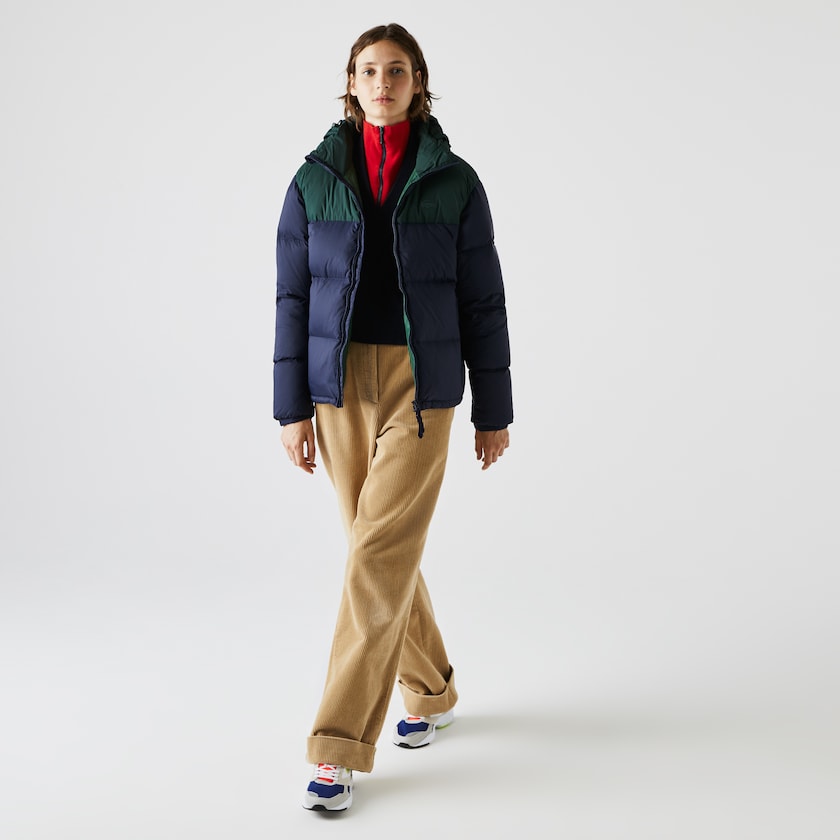 Chamarras Lacoste Stand-Up Collar Concealed Hood Colourblock Short Mujer Azul Marino Azules Verdes | XX7-51065U0