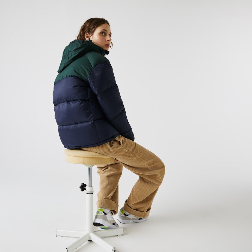 Chamarras Lacoste Stand-Up Collar Concealed Hood Colourblock Short Mujer Azul Marino Azules Verdes | XX7-51065U0