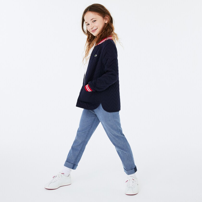 Chamarras Lacoste Niños Azul Marino Azules Rojos Blancos Striped Detail Zippered Quilted Cotton Teddy IN9-98329L4