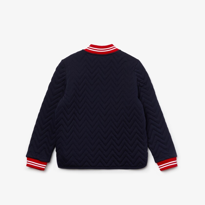 Chamarras Lacoste Niños Azul Marino Azules Rojos Blancos Striped Detail Zippered Quilted Cotton Teddy IN9-98329L4