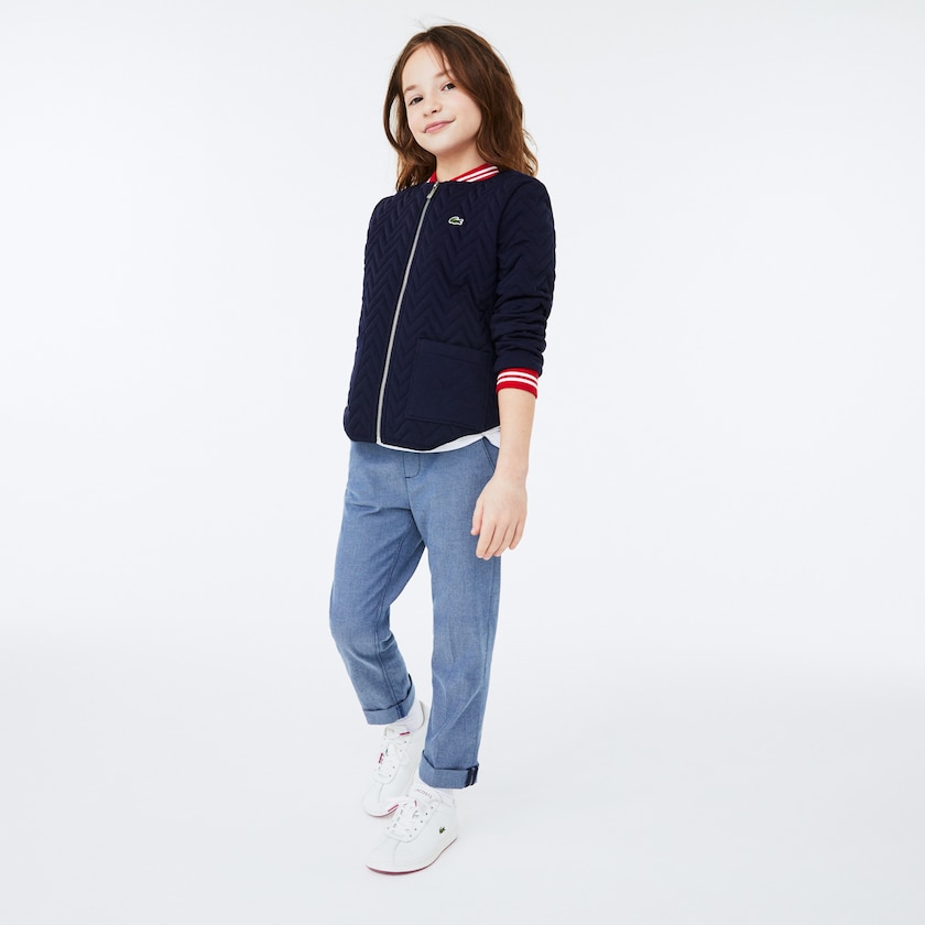 Chamarras Lacoste Niños Azul Marino Azules Rojos Blancos Striped Detail Zippered Quilted Cotton Teddy IN9-98329L4