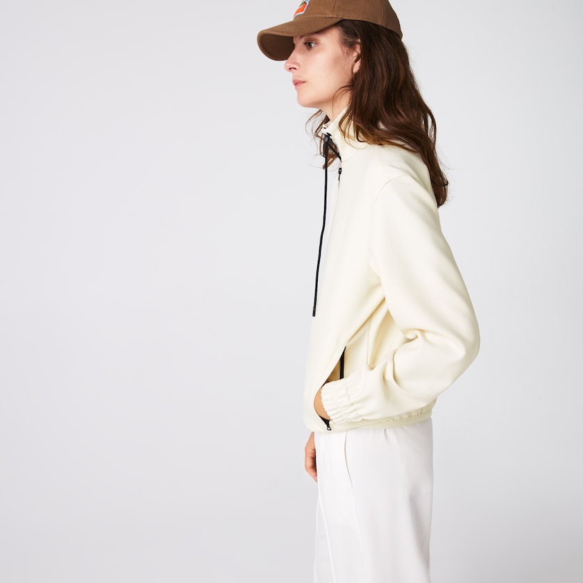 Chamarras Lacoste Zippered Collar Flowy Wool Blend Mujer Blancos Negros | IQ7-38983E6