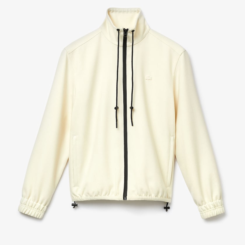 Chamarras Lacoste Zippered Collar Flowy Wool Blend Mujer Blancos Negros | IQ7-38983E6