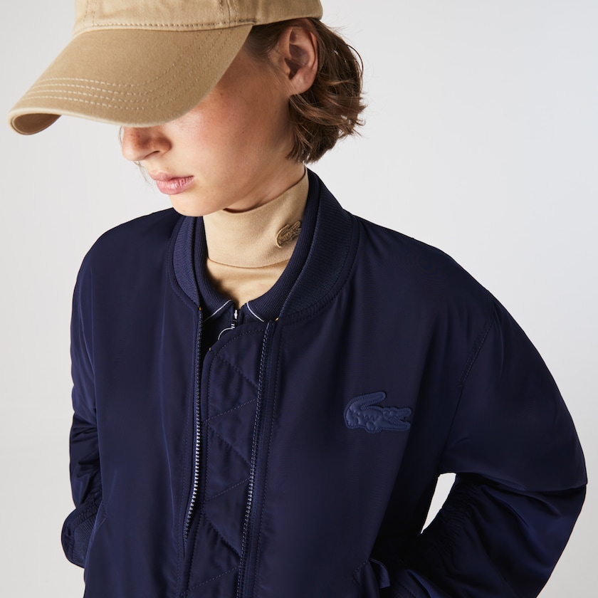 Chamarras Lacoste Zippered Quilted Water-Resistant Bomber Mujer Azul Marino Azules Amarillos | VV0-69116C8