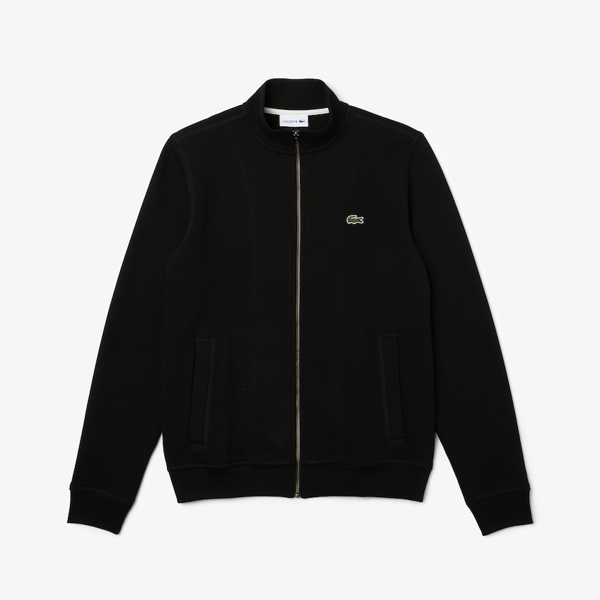 Chamarras Lacoste Zippered Stand-Up Collar Piqué Fleece Hombre Negros | JD2-62636K0