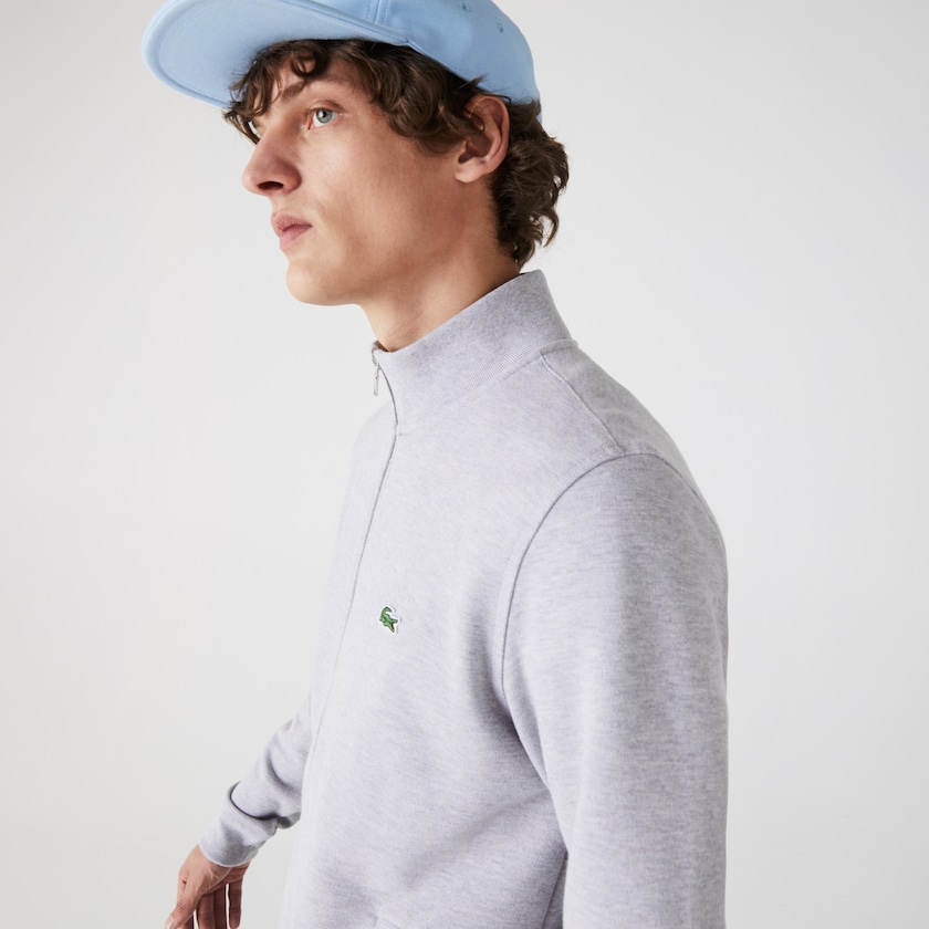 Chamarras Lacoste Zippered Stand-Up Collar Piqué Fleece Hombre Grises | FV3-43084Z0
