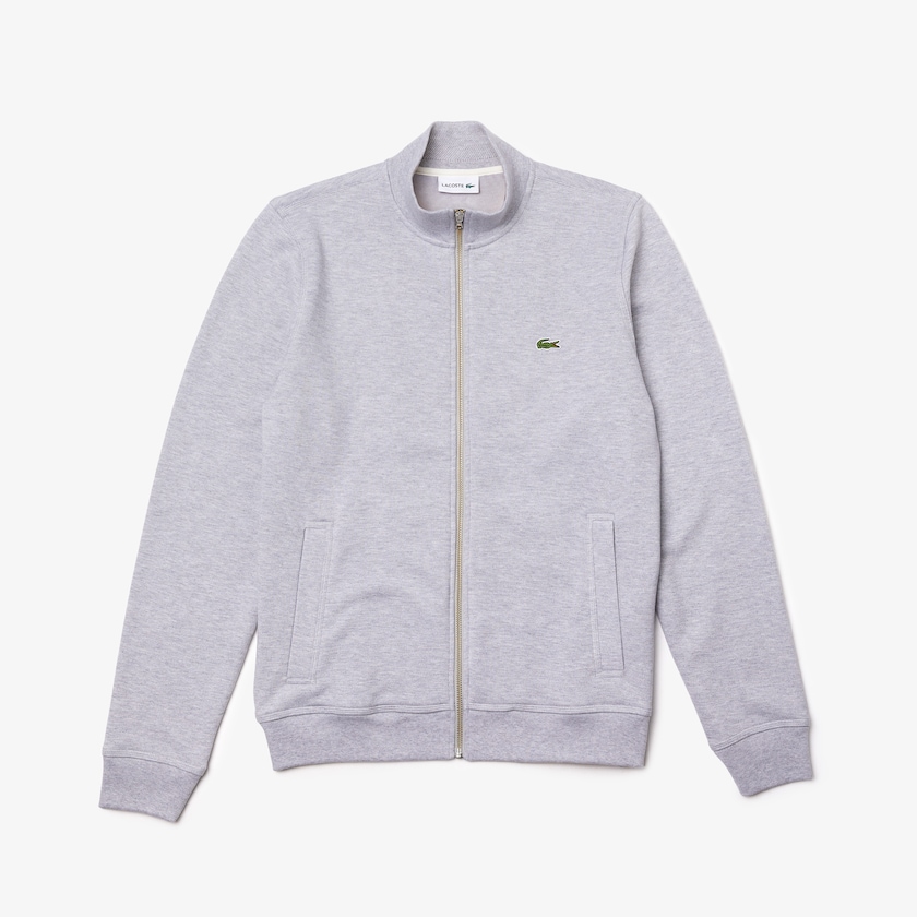 Chamarras Lacoste Zippered Stand-Up Collar Piqué Fleece Hombre Grises | FV3-43084Z0