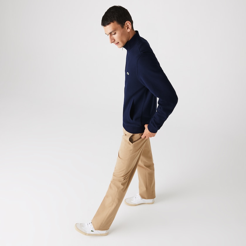 Chamarras Lacoste Zippered Stand-Up Collar Piqué Fleece Hombre Azul Marino Azules | PZ3-77097F0