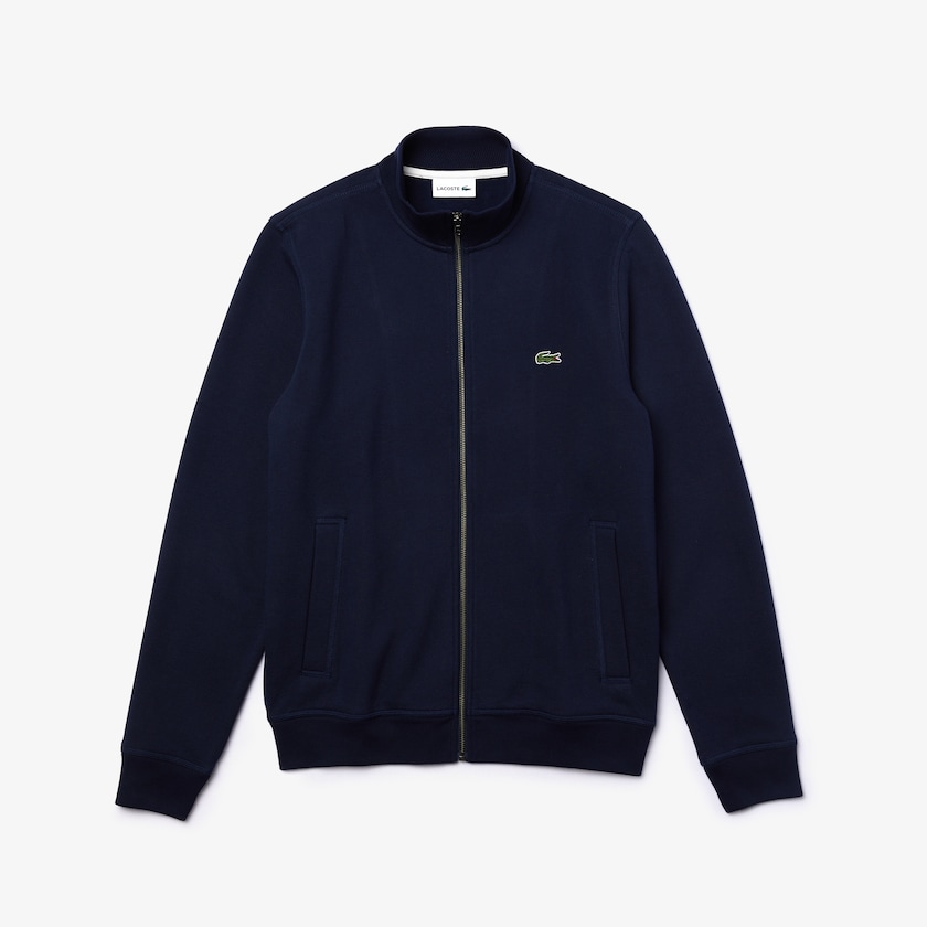 Chamarras Lacoste Zippered Stand-Up Collar Piqué Fleece Hombre Azul Marino Azules | PZ3-77097F0