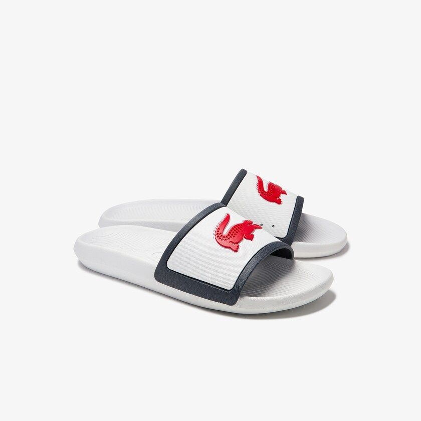 Chanclas Lacoste Croco Rubber Strap Synthetic Hombre Blancos Beige | RB1-28582N5