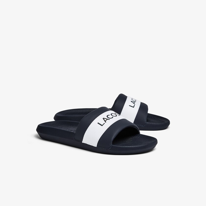 Chanclas Lacoste Croco Textile Logo Hombre Azul Marino Blancos | SU4-70087J3