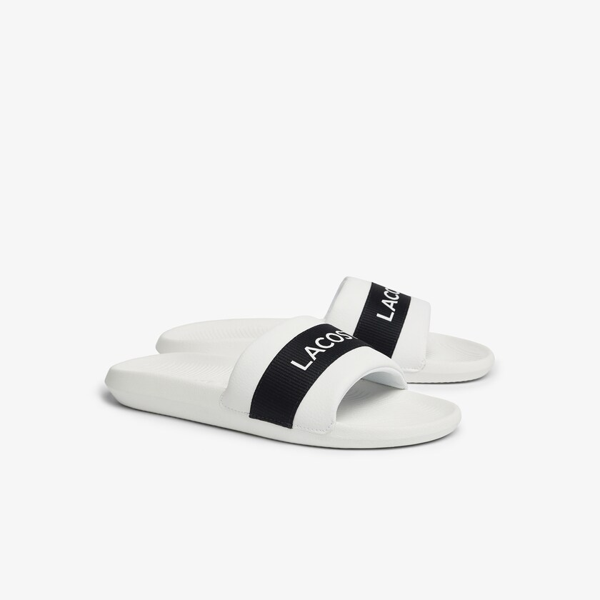 Chanclas Lacoste Croco Textile Logo Hombre Blancos Azul Marino | GC9-47394D2