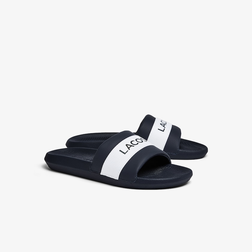 Chanclas Lacoste Croco Textile Logo Hombre Azul Marino Blancos | ZH6-25832N1