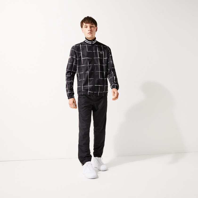 Chandals Lacoste SPORT Lightweight Print Tennis Hombre Negros Blancos | US6-60036L3