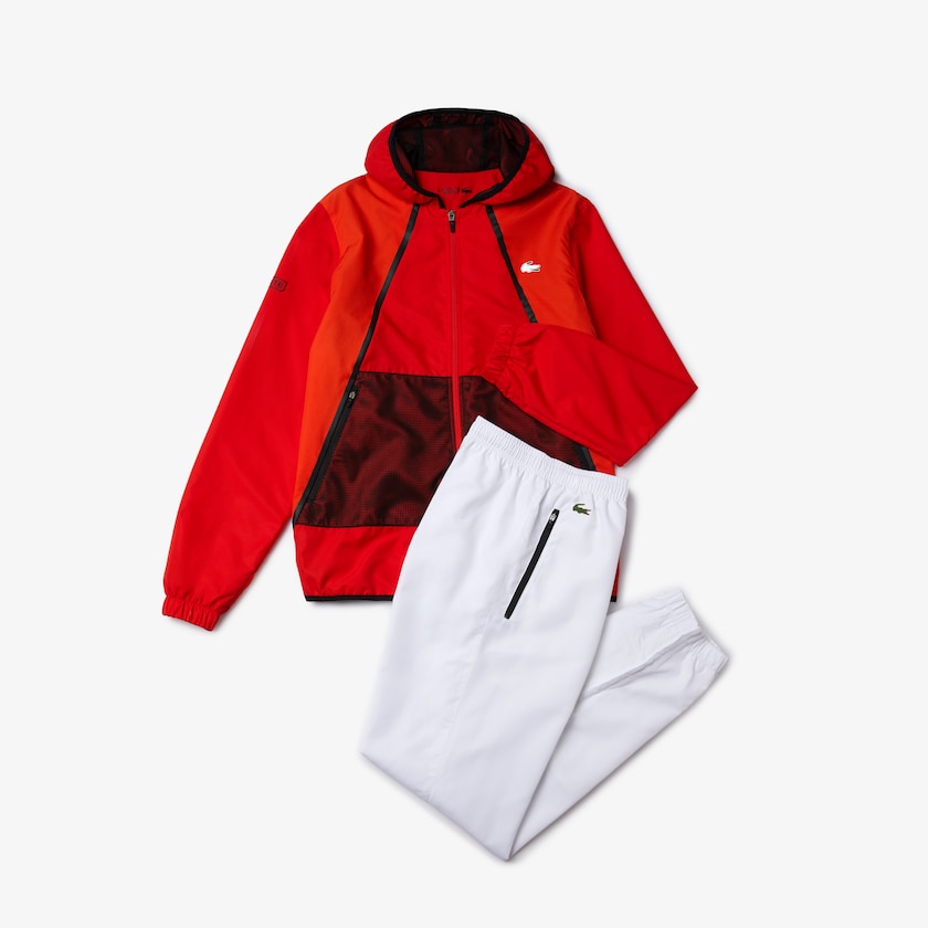 Chandals Lacoste SPORT Mesh Inset Hooded Colorblock Hombre Rojos Blancos Negros | JV0-63436H5