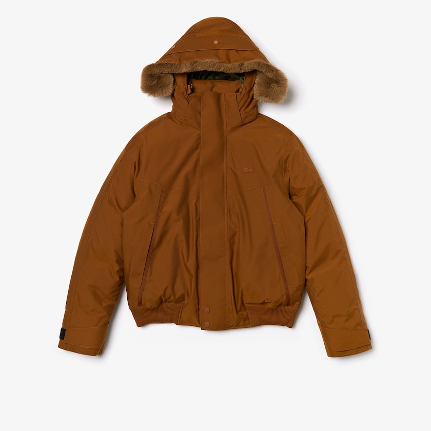 Chaquetas Parka Lacoste Detachable Faux Fur Hood Short Quilted Hombre Marrom Kaki Verdes | NB9-28932W1