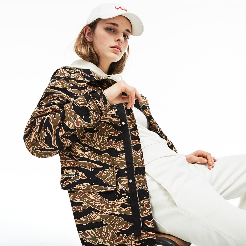 Chaquetas Parka Lacoste LIVE Camouflage Hombre Negros Blancos | GE9-19631O7