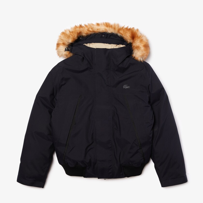 Chaquetas Parka Lacoste Short Water-Resistant Quilted Hooded Hombre Azul Marino Azules Beige | RZ5-84998T4
