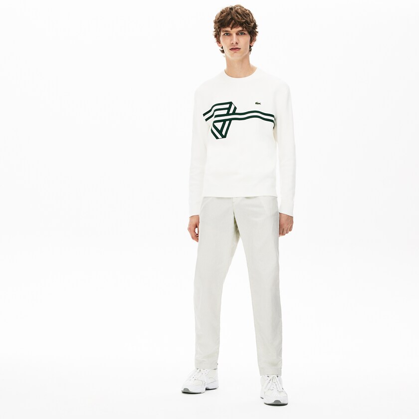 Pantalones Chinos Lacoste Fine Striped Cotton- Linen Hombre Blancos Grises Oscuro | GT1-50645W7