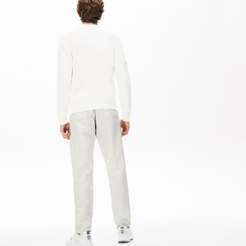 Pantalones Chinos Lacoste Fine Striped Cotton- Linen Hombre Blancos Grises Oscuro | GT1-50645W7