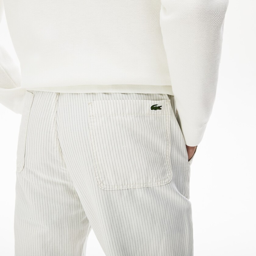 Pantalones Chinos Lacoste Fine Striped Cotton- Linen Hombre Blancos Grises Oscuro | GT1-50645W7