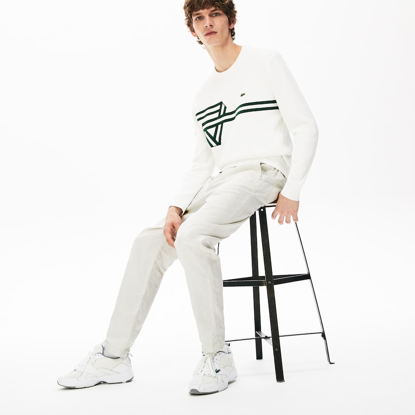Pantalones Chinos Lacoste Fine Striped Cotton- Linen Hombre Blancos Grises Oscuro | GT1-50645W7