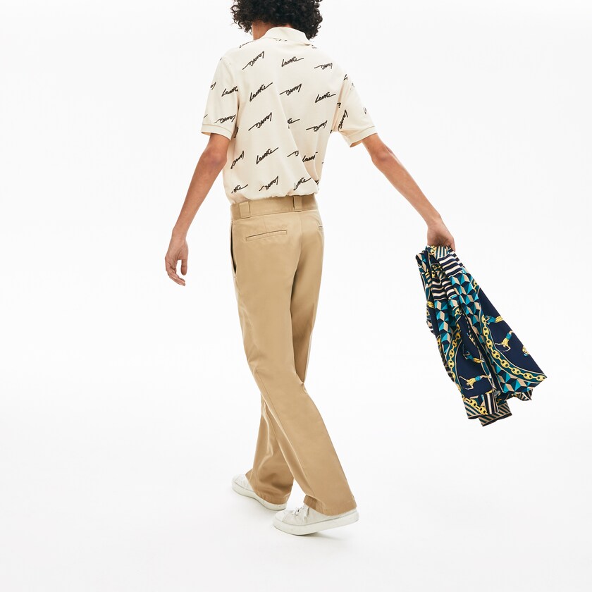 Pantalones Chinos Lacoste LIVE Pleated Cotton Hombre Beige | SZ1-72847N3