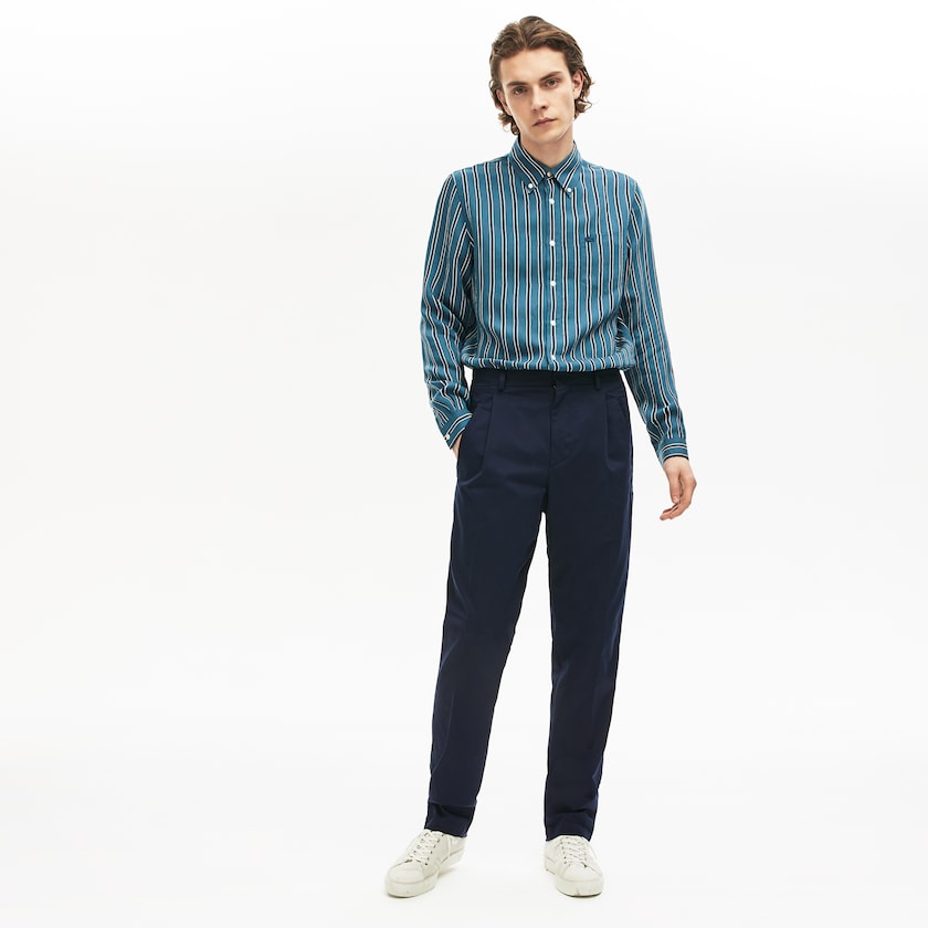 Pantalones Chinos Lacoste Pleat-Front Twill Hombre Azul Marino Azules | KU9-65646J7
