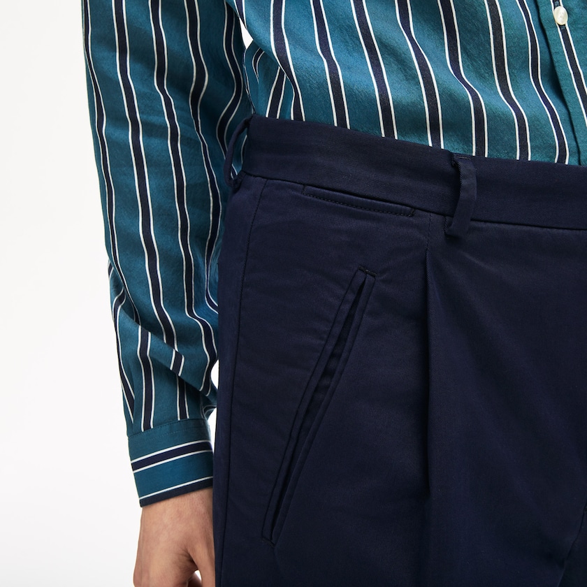Pantalones Chinos Lacoste Pleat-Front Twill Hombre Azul Marino Azules | KU9-65646J7