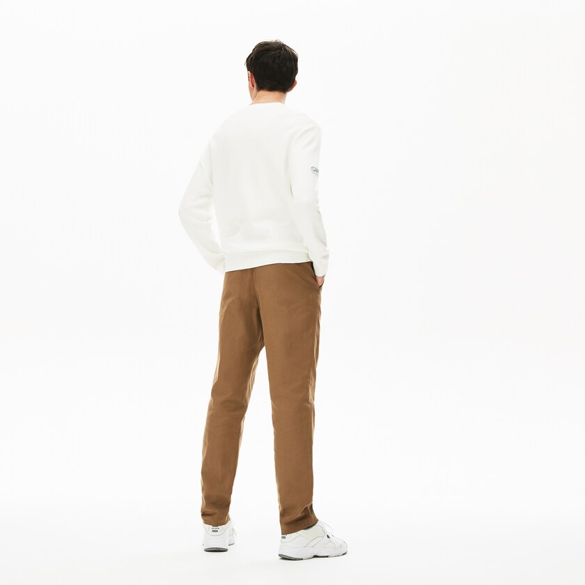 Pantalones Chinos Lacoste Pleated Cotton-Linen Hombre Marrom | FT8-95879O0