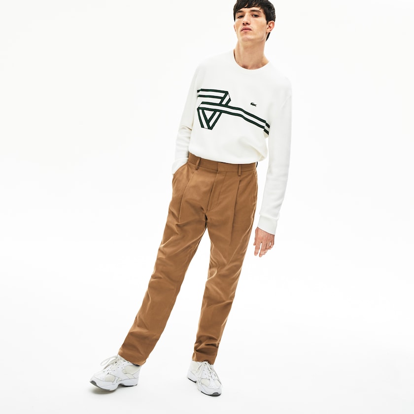 Pantalones Chinos Lacoste Pleated Cotton-Linen Hombre Marrom | FT8-95879O0