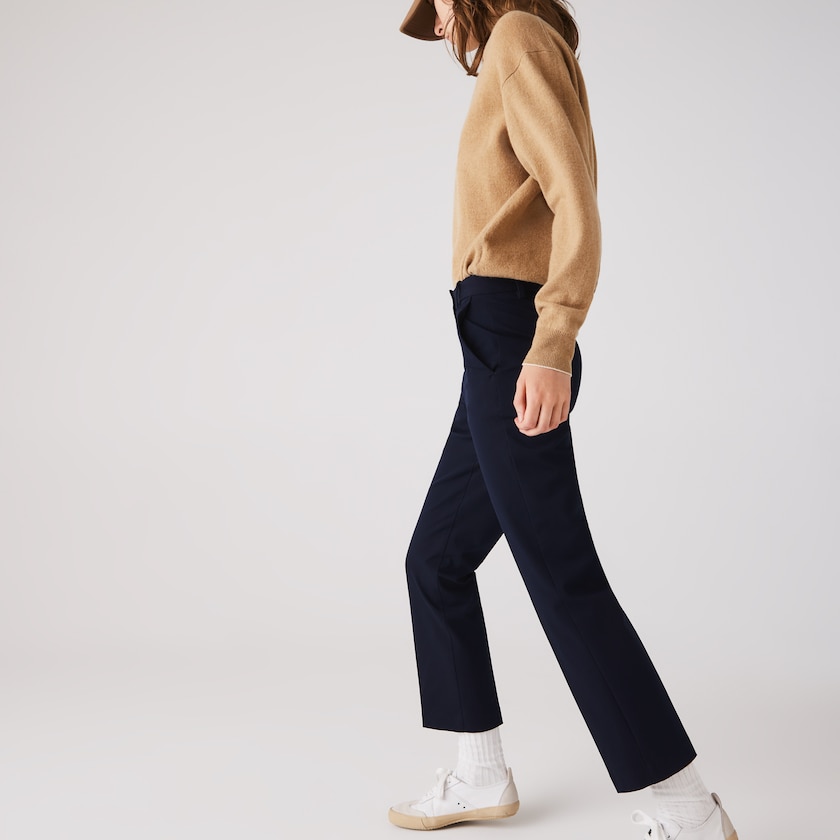 Pantalones Chinos Lacoste Stretch Cotton Mujer Azul Marino Azules | OJ2-80078J9