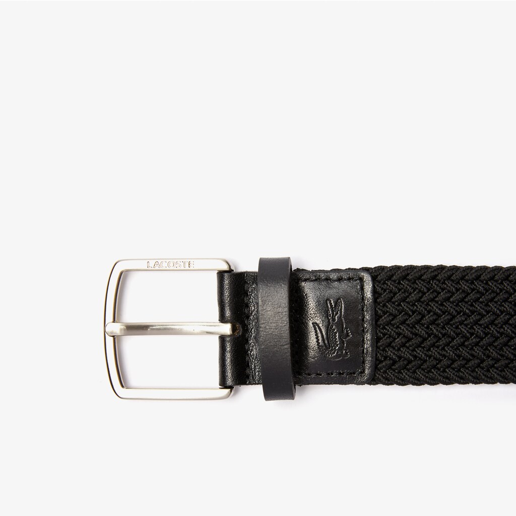 Cinturones Lacoste Hombre Negros Engraved Buckle Stretch Knitted Belt JC6-76877H0