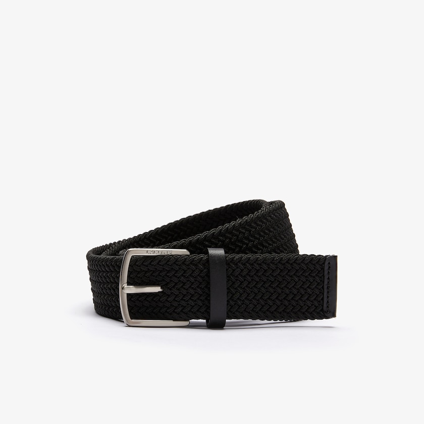 Cinturones Lacoste Hombre Negros Engraved Buckle Stretch Knitted Belt JC6-76877H0