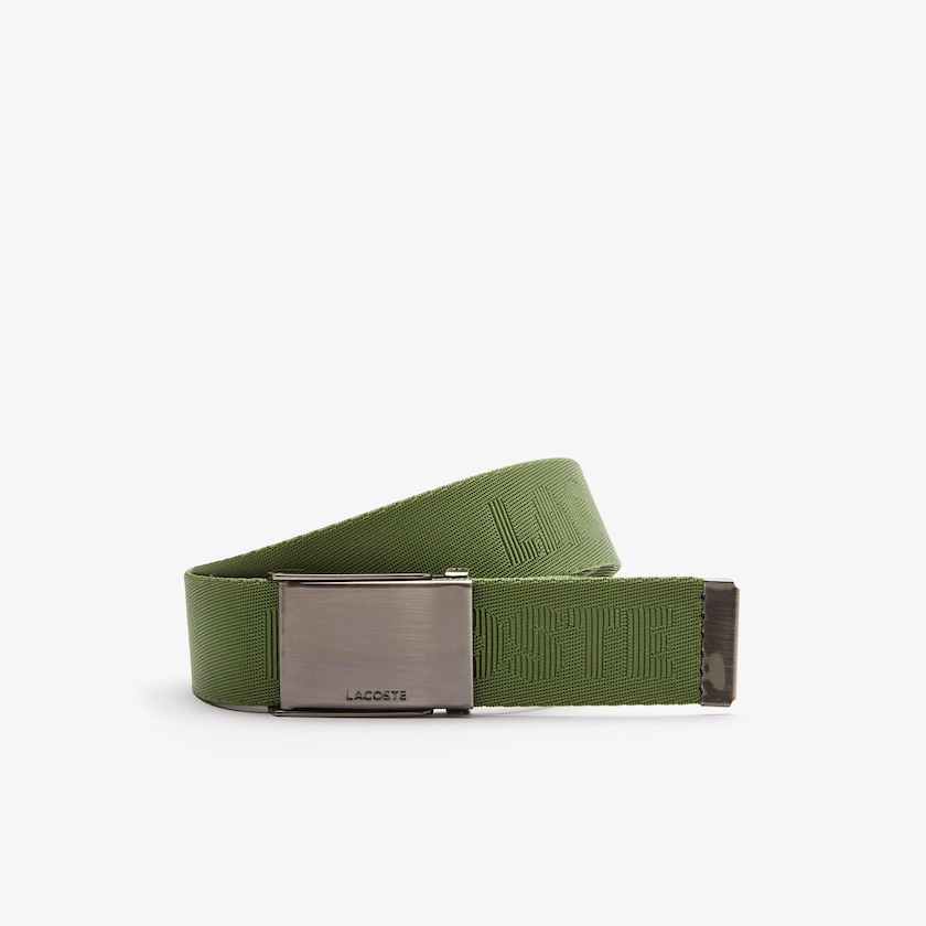 Cinturones Lacoste Hombre Verdes Engraved Plate Buckle Woven Belt YR5-91089E6