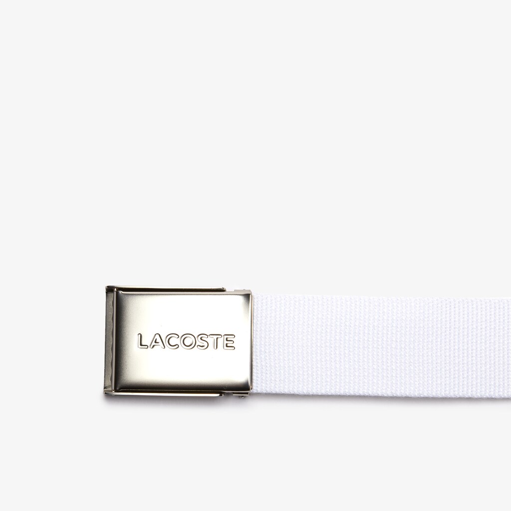 Cinturones Lacoste Hombre Blancos Made in France Engraved Buckle Woven Fabric Belt WE3-88388E7