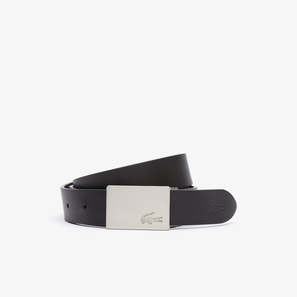 Cinturones Lacoste Hombre Negros Plateados Reversible Cuero Belt And 2 Buckles Gift Set XI4-28992A1