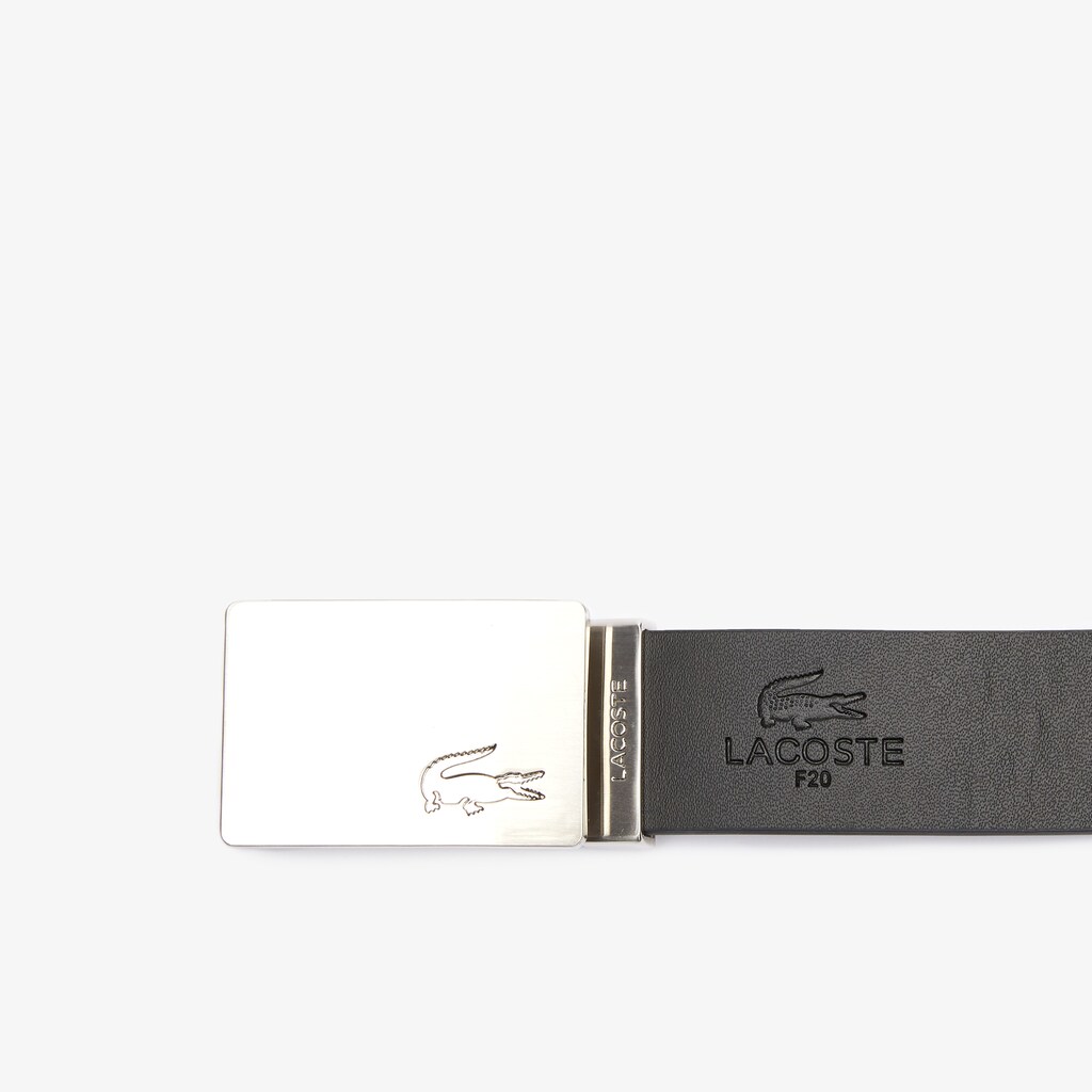 Cinturones Lacoste Hombre Negros Plateados Reversible Cuero Belt And 2 Buckles Gift Set XI4-28992A1