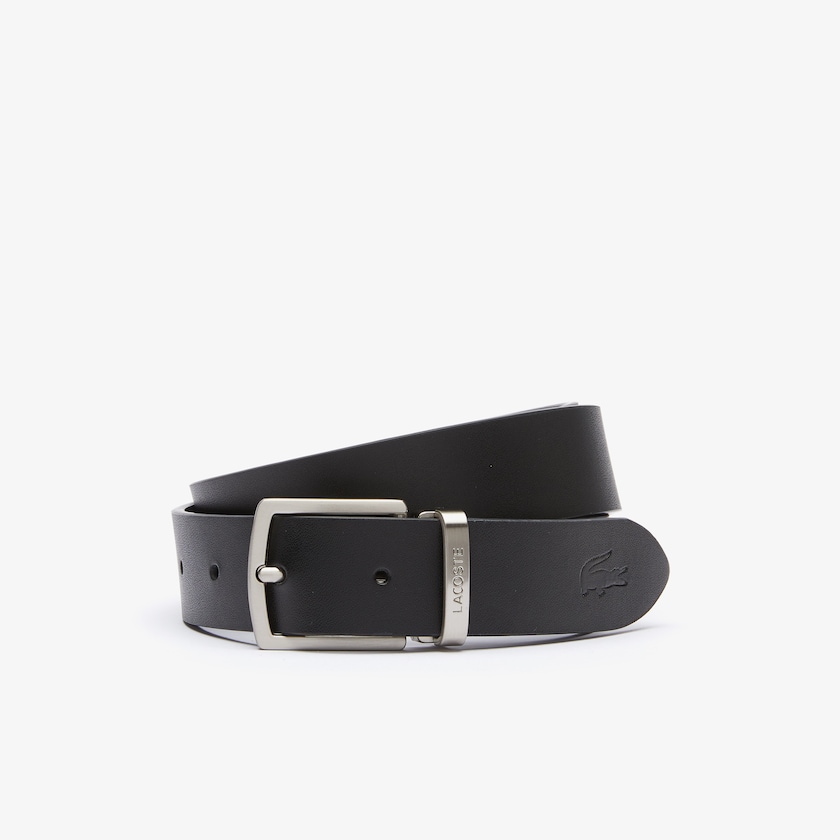 Cinturones Lacoste Hombre Negros Plateados Reversible Cuero Belt And 2 Buckles Gift Set XI4-28992A1
