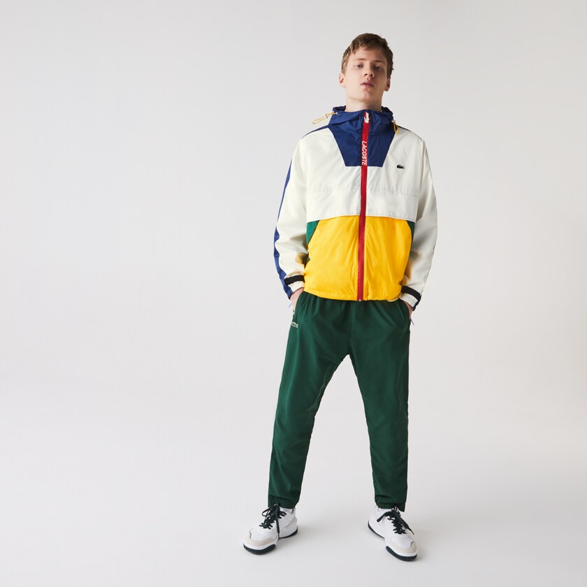Cortavientos Lacoste LIVE Hooded Zippered Colorblock Hombre Blancos | GM3-32563P1
