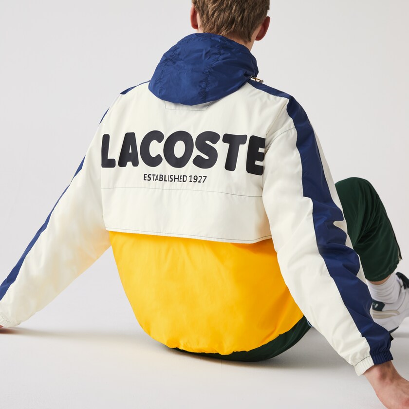 Cortavientos Lacoste LIVE Hooded Zippered Colorblock Hombre Blancos | GM3-32563P1